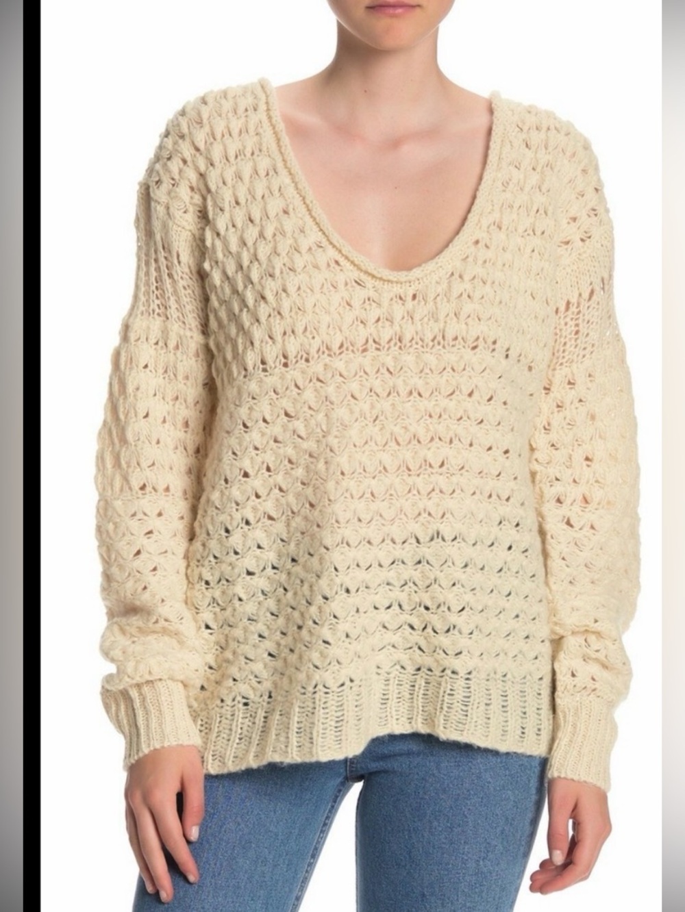 FREE PEOPLE Crashing Waves Cream Chunky Oversized Tunic Sweater sz xs